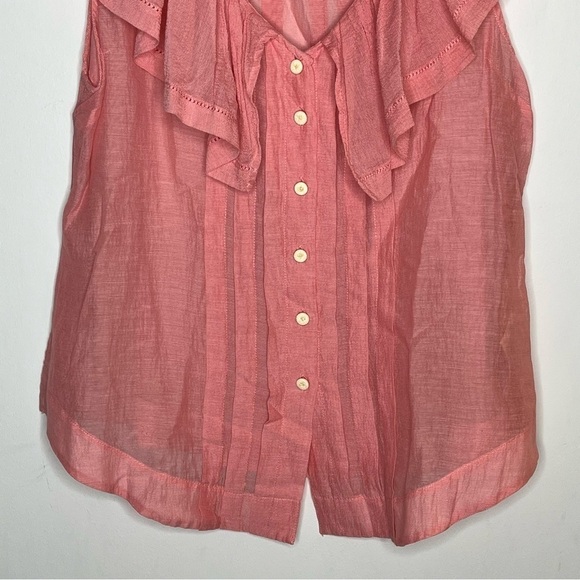 ANTHROPOLOGIE Moulinette Soeurs Silk Blend Ruffle Pleated Sheer Blouse Barbie - Picture 4 of 9